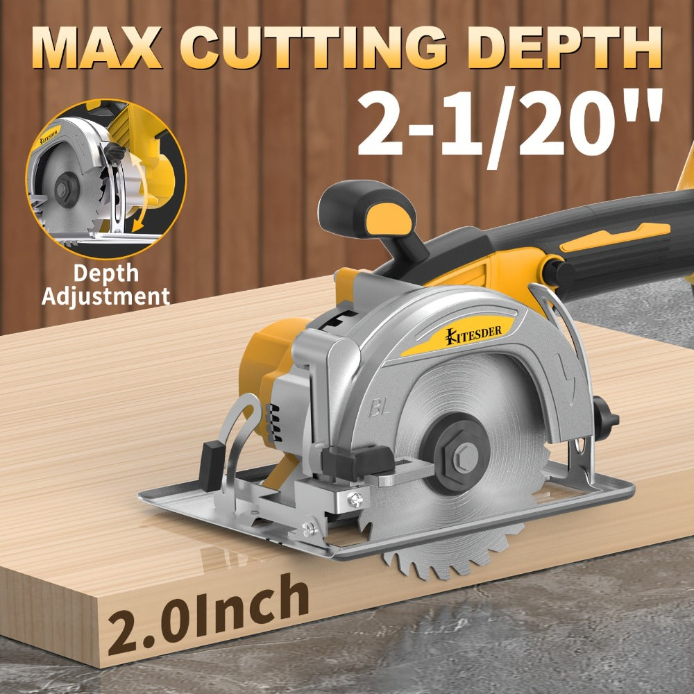 Brushless Circular Saw 5-Inch Kit 6900RPM with Battery & Charger – 45° Bevel Cut, Up to 6 Saw Blades, 2.0AH / 4.0AH Battery Options, Cordless Woodworking Saw for Wood Cutting, Garden & DIY Projects