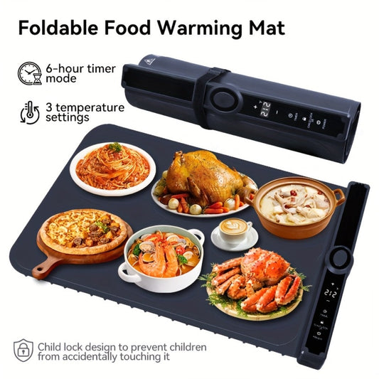 Electric Food Warming Pad, Foldable Silicone with 3 Heat Levels and a 6-Hour Timer