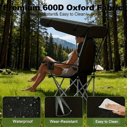 Folding Camping Chair with Adjustable Canopy and 600D Oxford Fabric