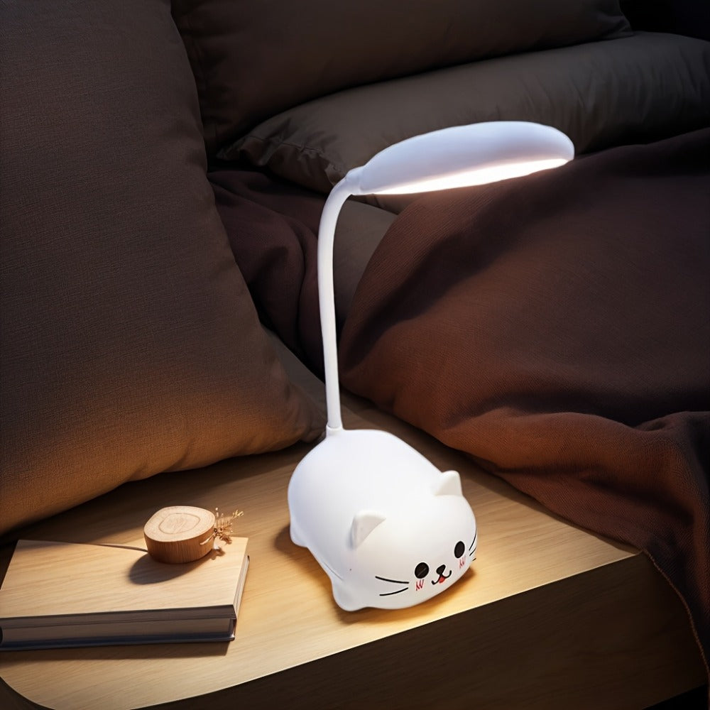 Cute Animal LED Night Light – Mini Cartoon Table Lamp, Foldable USB Rechargeable, Portable Desk Reading Light for Bedroom Kids Room, Blue Bunny Cat Styles, Kawaii Room Decor Lamp
