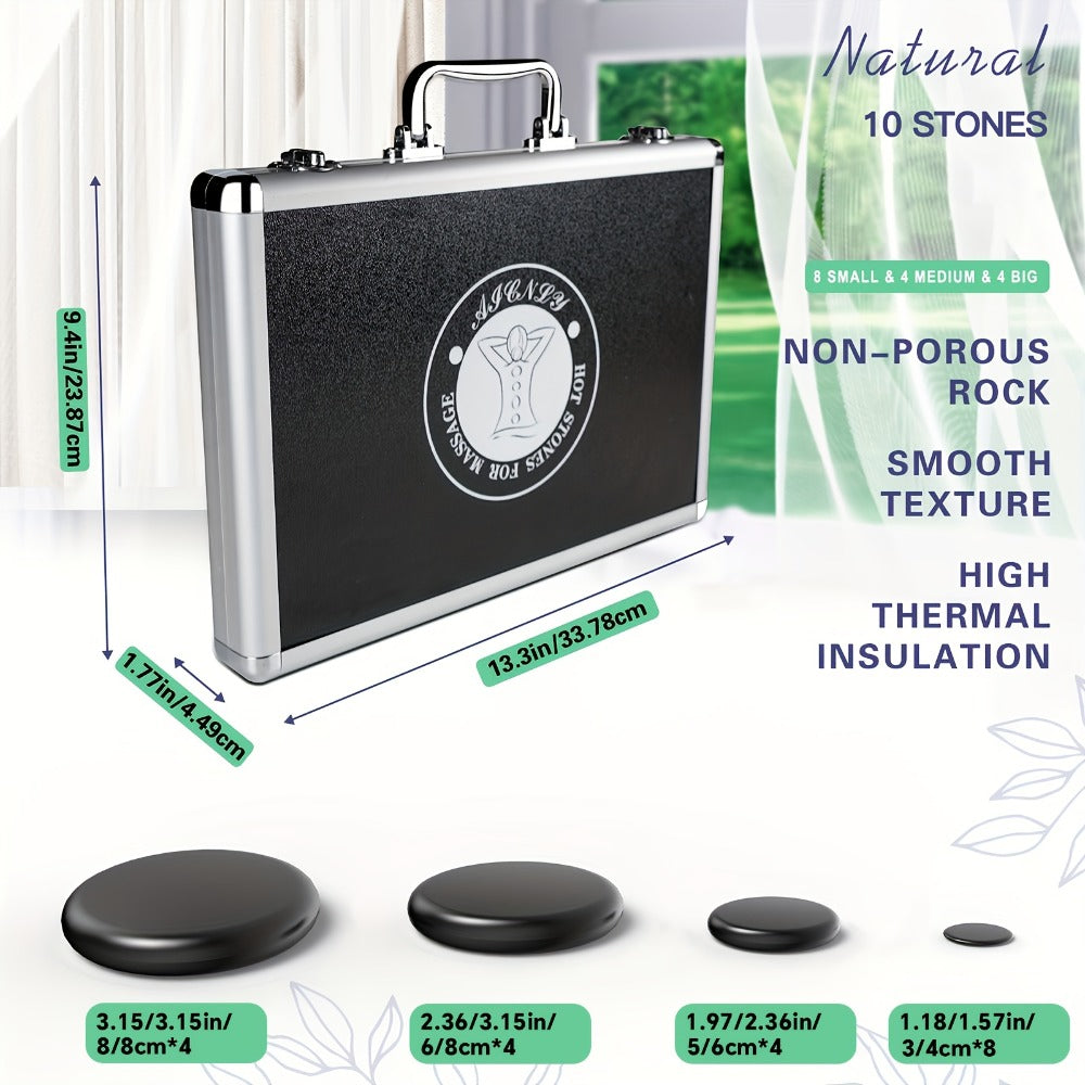 Basalt Hot Stone Massage Kit 20Pcs with Temperature Control Heater - Professional Spa Therapy Set for Full Body Neck Back Leg Stomach, Natural Stones Warmer for Therapist & Home Use, 13.3"x9.4"