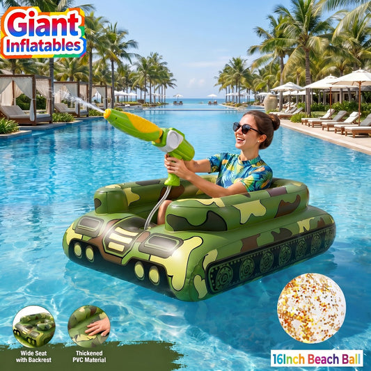 60 Inch Ride-On Inflatable Pool Float with Built-In Sprayer & 16-Inch Beach Ball for Adults – XL Heavy Duty Blow Up Raft for Swimming Pool Lake Beach, Summer Outdoor Water Toy Party Gift (Yellow & Green)