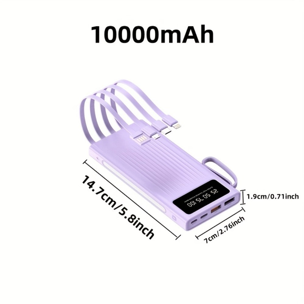 30000mAh Large Capacity Power Bank 15W Fast Charging with 4 Built-In Cables & 4-Mode Camping Light, Business Minimalist Portable Charger 10000mAh 20000mAh Compatible with iPhone Android – Black Purple White