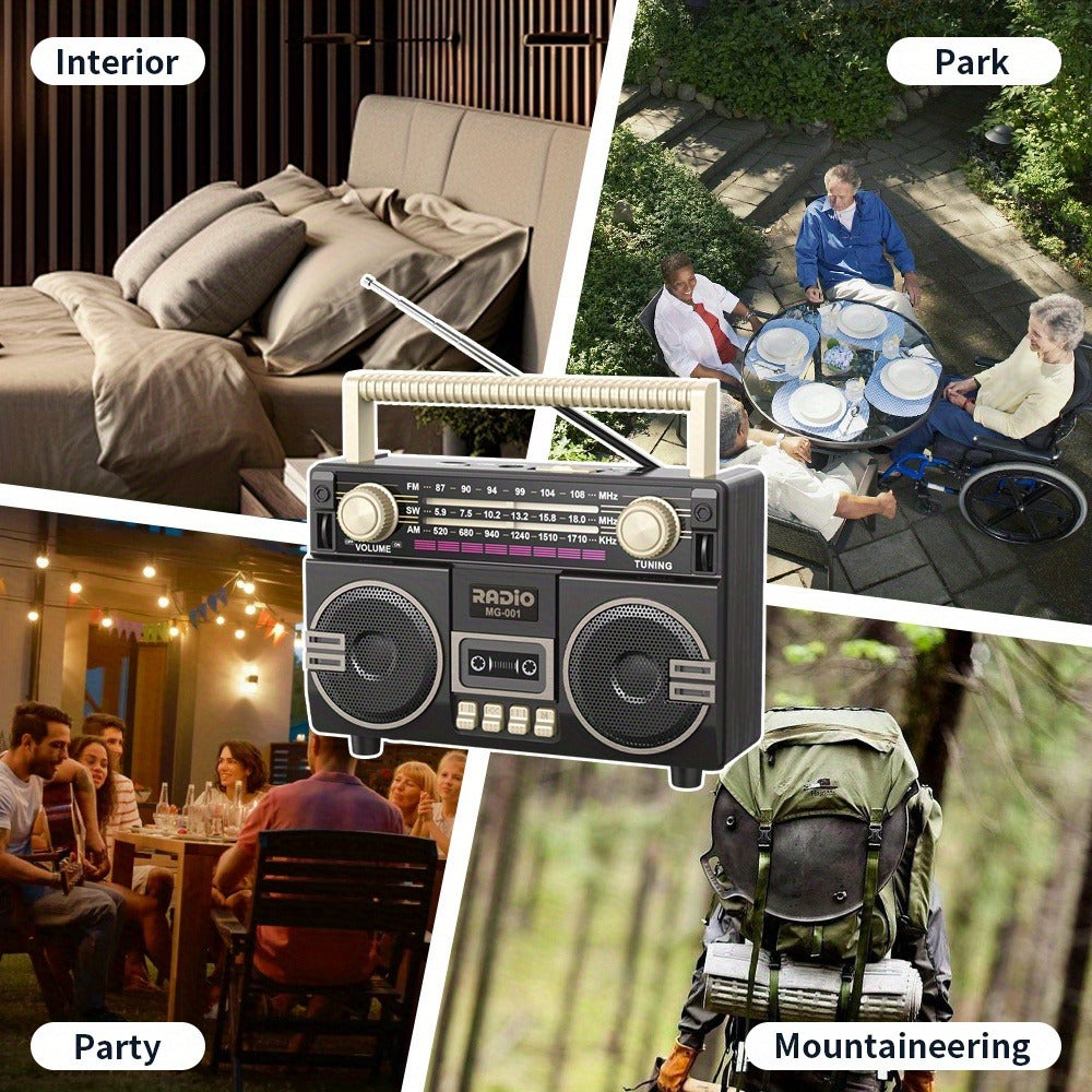 Solar Powered Portable FM/AM/SW Radio with 1200mAh Battery, Bluetooth & TF/USB/AUX Playback, Emergency Weather Radio with LED Flashlight, Ergonomic Handle, Ideal for Camping, Hiking & Emergencies