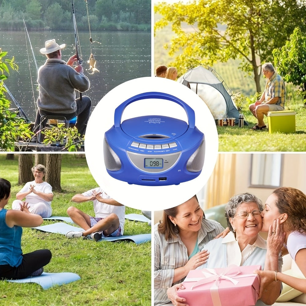 Portable CD Player Boombox with AM FM Radio Dual Stereo Speakers, Aux Input USB TF Card MP3 Player, Earphone Jack, A-B Repeat, Plug & Play 120V, Multi-Function Home & Outdoor CD Boombox