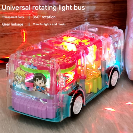 LED Light Up Transparent School Bus Toy with Colorful Flashing Lights