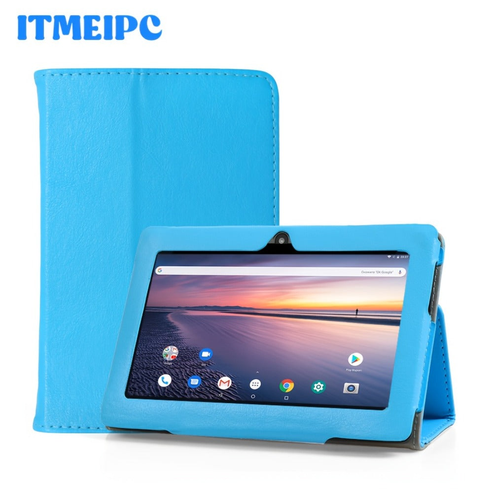 USB-C Android 14 Tablet 7 Inch with Built-in Protective Case, 4GB RAM 32GB ROM Expandable Quad-Core HD IPS Display, Dual Camera WiFi, Compact Stylish Portable Tablet for Students Teens Adults – Blue Yellow Black Pink