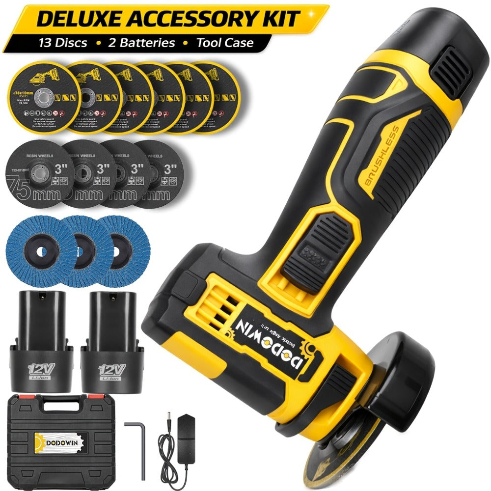 Mini Cordless Angle Grinder 19500RPM – Electric Grinding Polishing Tool for Metal Wood Stone Concrete | Lithium Power Grinder with Battery Options