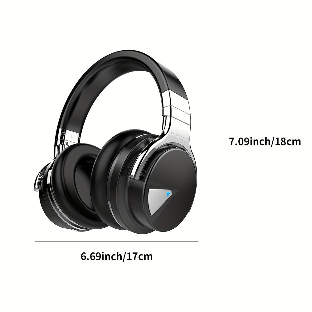 Active Noise Cancelling Over-Ear Headphones MIGHTY ROCK, Wireless Bluetooth 5.2 with 45mm Drivers Deep Bass, 30H Playtime Built-in Mic, Foldable Protein Earpads Headset for Travel Work Study Flight
