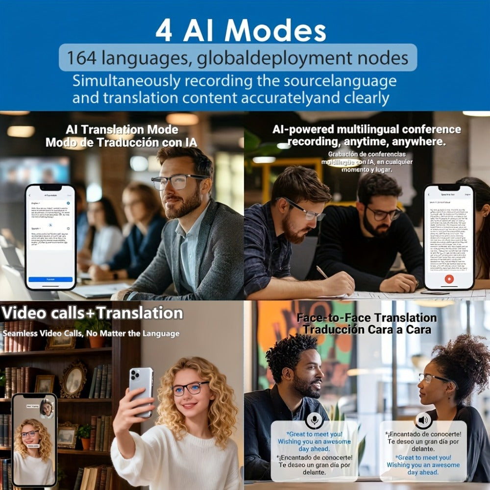 ChatGPT AI Translation Glasses with 160-Language Real-Time Translation, Photochromic Lenses, HiFi Audio & HD Calls – 19 Frame Styles, Unisex Smart Eyewear for Travel & Business