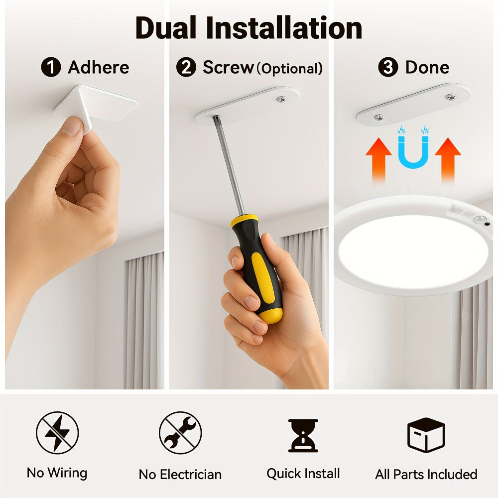 Rechargeable LED Ceiling Light with Motion Sensor – Remote Control Dimmable, 3 Color Temps 3000K/4500K/6500K, 10 Brightness Levels, Battery Operated Closet Light for Bathroom Hallway Pantry Porch