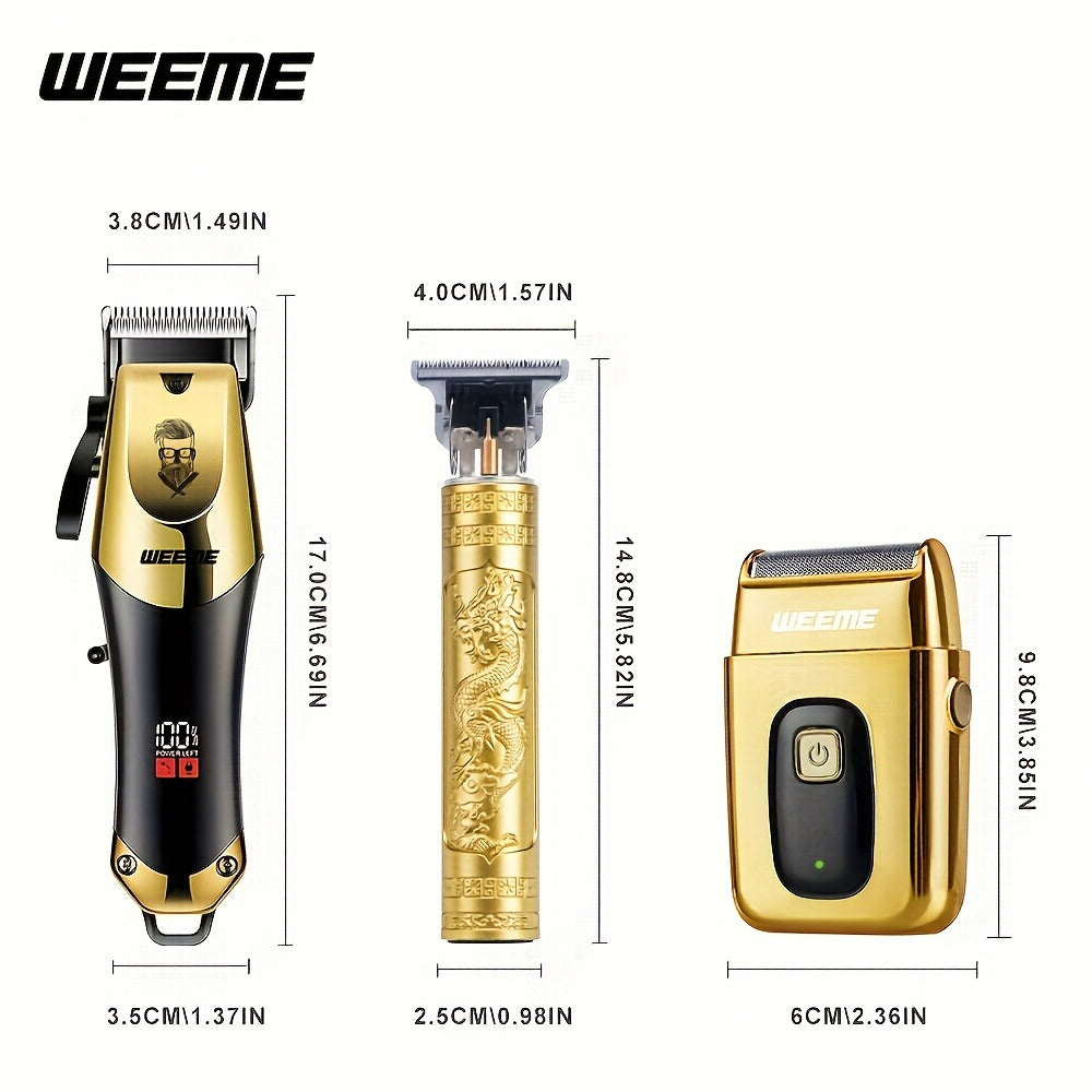T-Blade Hair Clipper Set for Men - Golden Series USB Rechargeable Trimmer Kit with Guide Combs & Cleaning Brush, 1pc 2pcs 3pcs Options, Edge-Up Fade Beard Grooming, Gift for Men