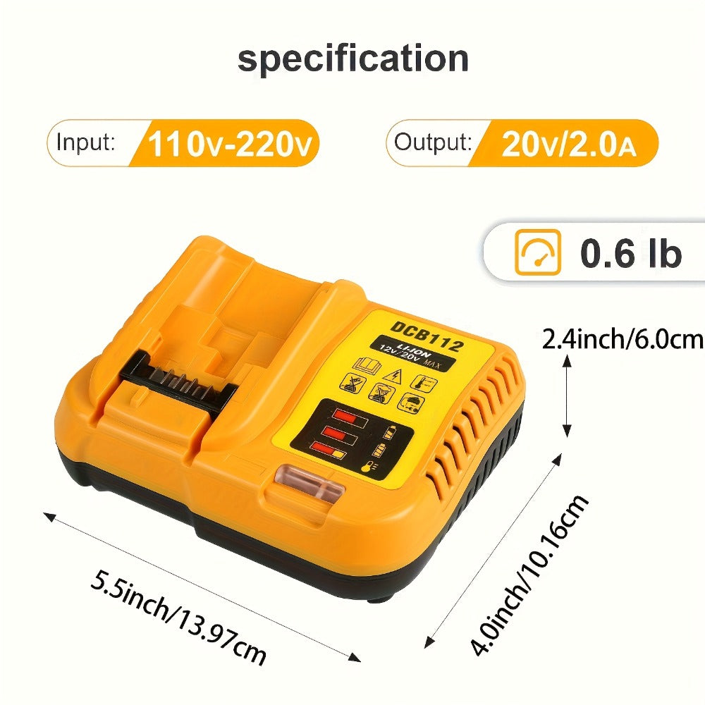 Battery Charger for DeWalt 12V 20V Max Rapid Charger Compatible with DCB120 DCB126 DCB200 DCB201 DCB208 DCB606 DCB609 DCB612 18V 20V Power Tool Battery Charger