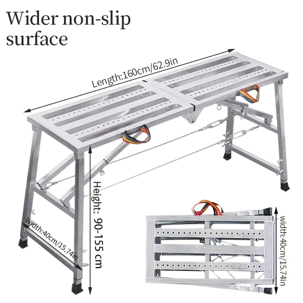 Folding Scaffold Step Stool Adjustable Height 39-79" Portable Steel Work Platform 1300 lb Capacity for Home Renovation Painting Car Washing RV Cleaning