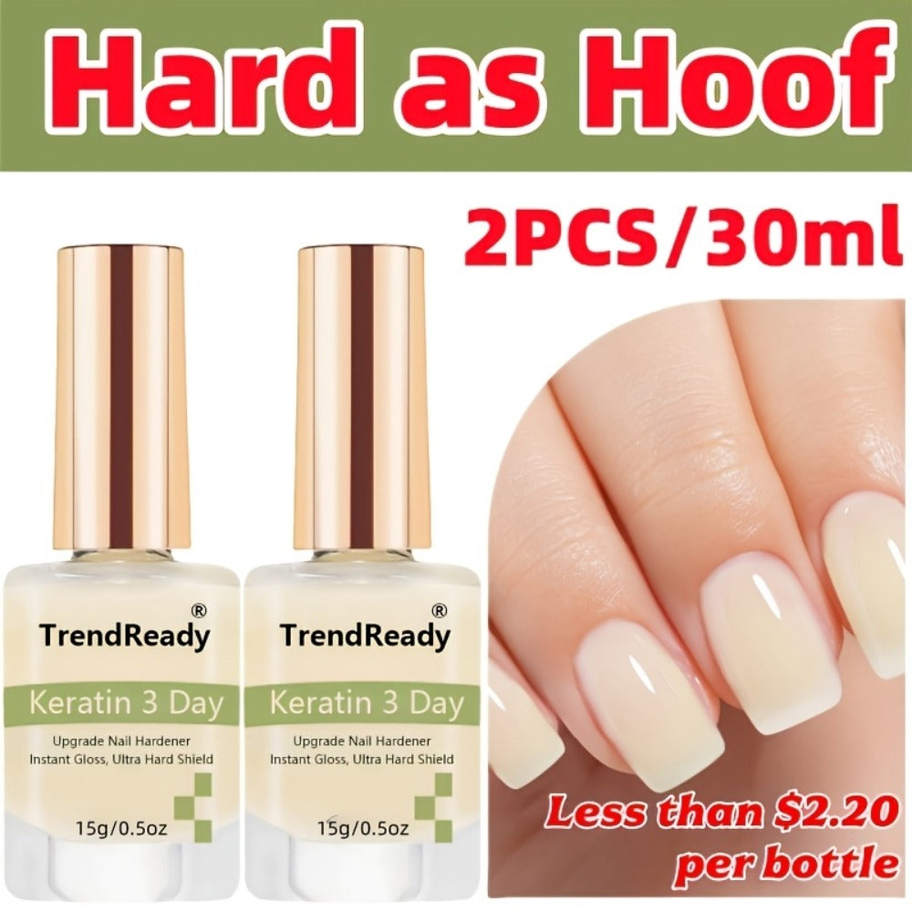 Nail Hardener 2 Bottles Extra Strong & Jelly Nude - Keratin Ridge Filler Base Coat for Weak Damaged Brittle Nails, Strengthening Nail Polish Treatment for DIY Gel Manicure, Home Salon Nail Art Women