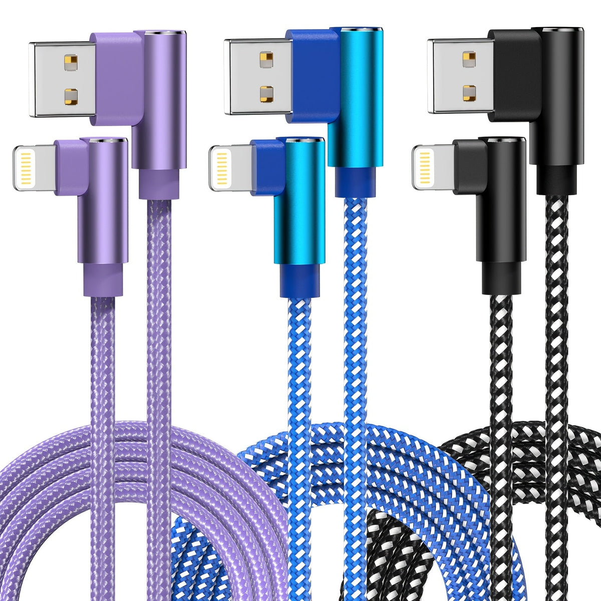 10ft Nylon Braided Lightning Cable 3-Pack MFi Certified – USB-A to Lightning iPhone Charger Cord for iPhone 14 13 12 11 Pro Max XS XR X 8 7 SE | iPad iPod | 2.4A Fast Charge 480Mbps Data Sync