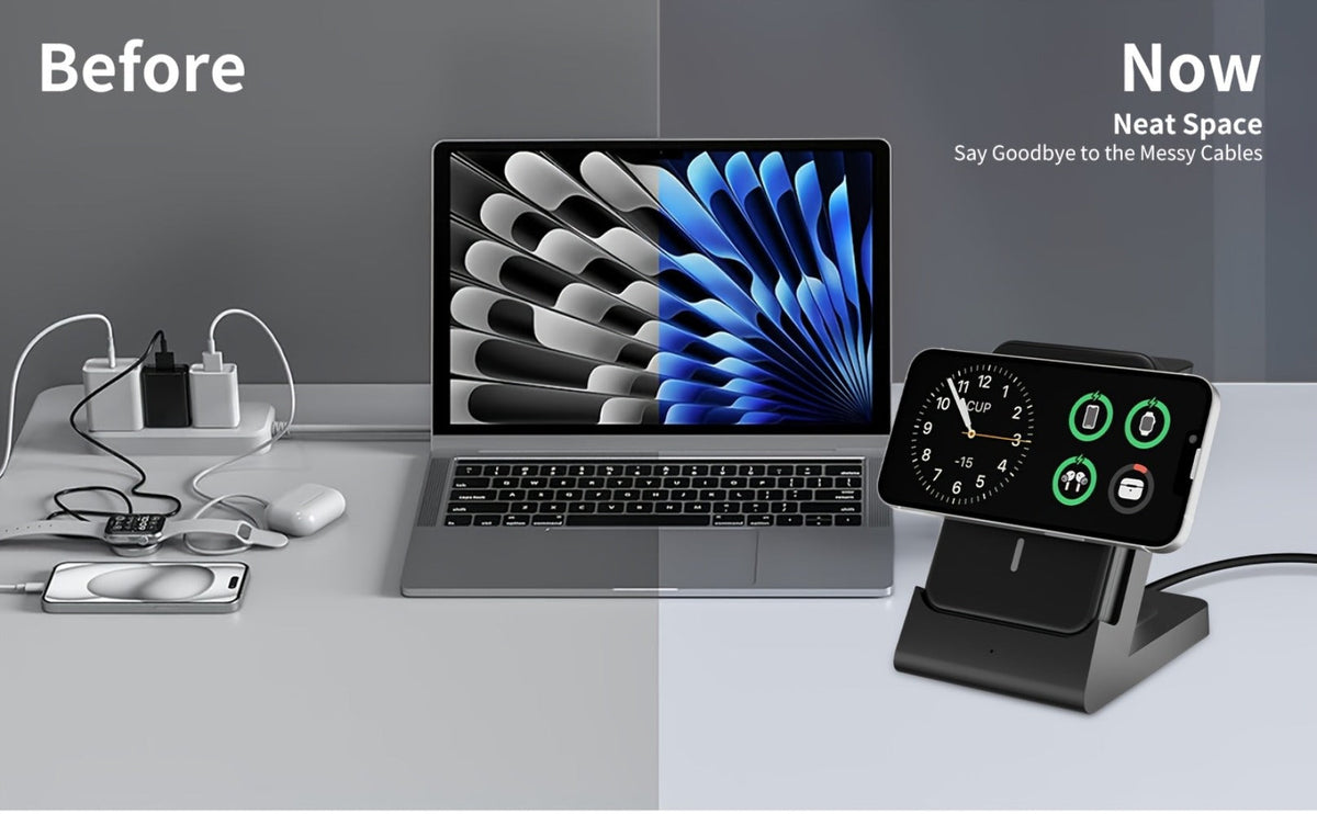 3-in-1 Wireless Charging Power Bank 15W for iPhone 17 16 15 14 13 12 Pro Max, Apple Watch Ultra Series 10 9 8 7 6 5 SE & AirPods 4 3 2 Pro – Portable Magnetic No-Outlet Travel Charger, White & Black