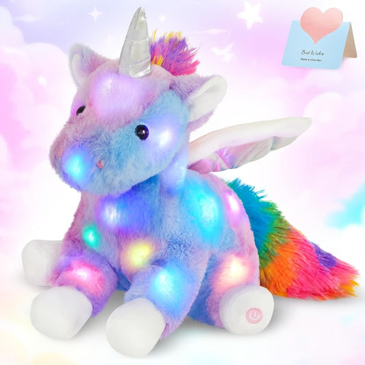 Glowing Unicorn Plush Toy with Optional Music in Two Styles
