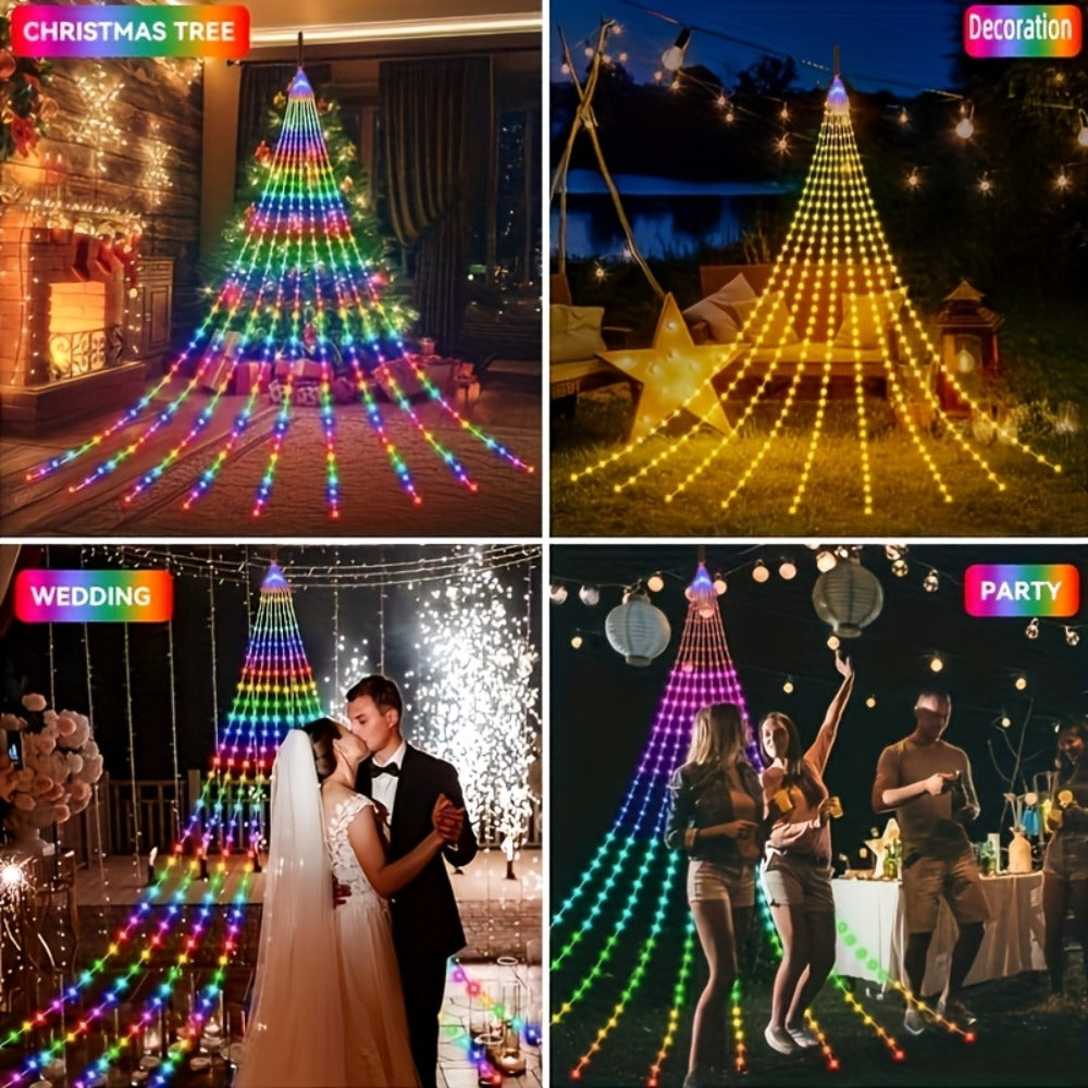 Waterfall Fairy Lights USB Powered 8 Modes – Indoor String Lights for Tree Curtain Tent Party Garland Christmas Halloween Festival Decoration White