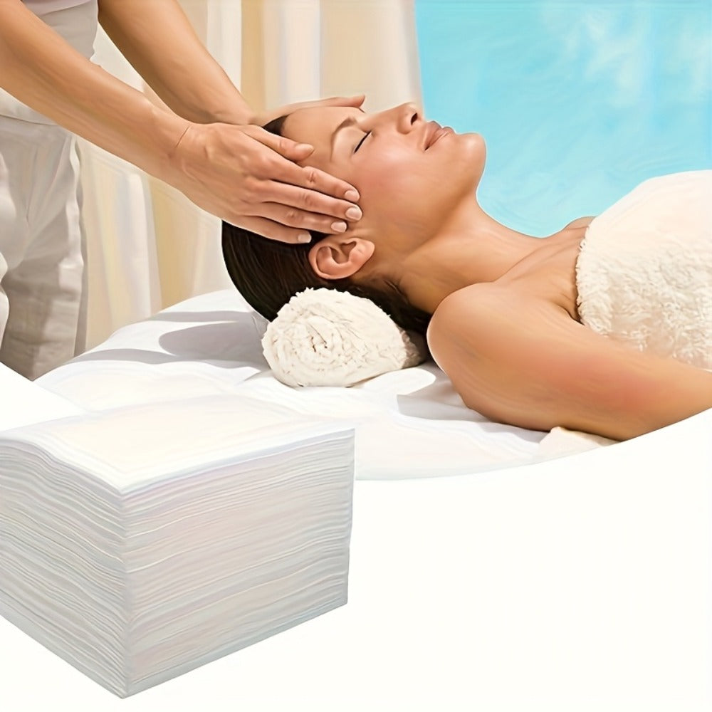 Disposable Massage Table Sheets 100-Pack Non-Woven Spa Bed Cover – Stain-Resistant Single-Use Table Liner for Massage Therapists, Estheticians, Tattoo Artists & Salons, White or Pink