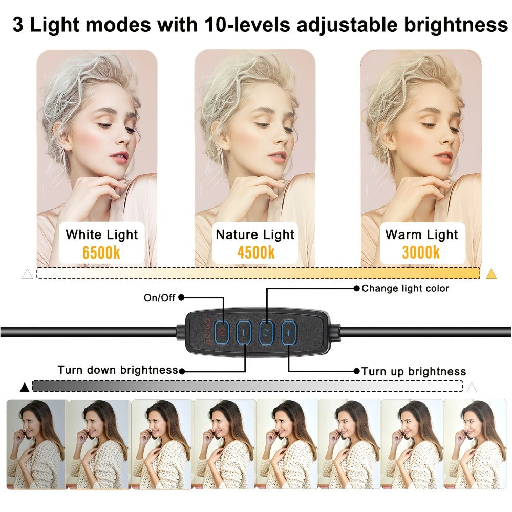Square Fill Light Kit 10 Inch with Metal Ball Head & 15 Inch Extension Rod, Adjustable Tripod, 3 Color Modes, USB Powered LED Video Lighting for Home Studio, Recording, Live Streaming & Photography