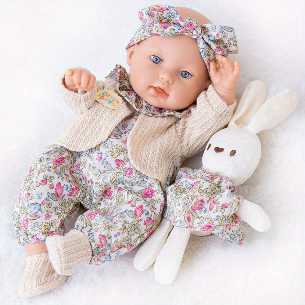 12-Inch Baby Doll with Floral Dress, Rabbit Plush Toy & Dress-Up Accessories