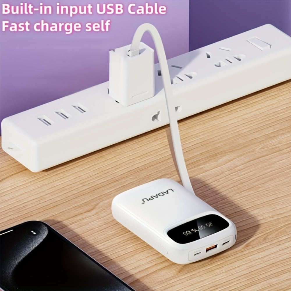 Portable Charger 10000mAh with Built-In 3 Cables Lightning USB-C Micro-USB 22.5W Super Fast Charging Cute Cartoon Mini Power Bank for iPhone Android Travel Backup Battery – Purple Black Red White