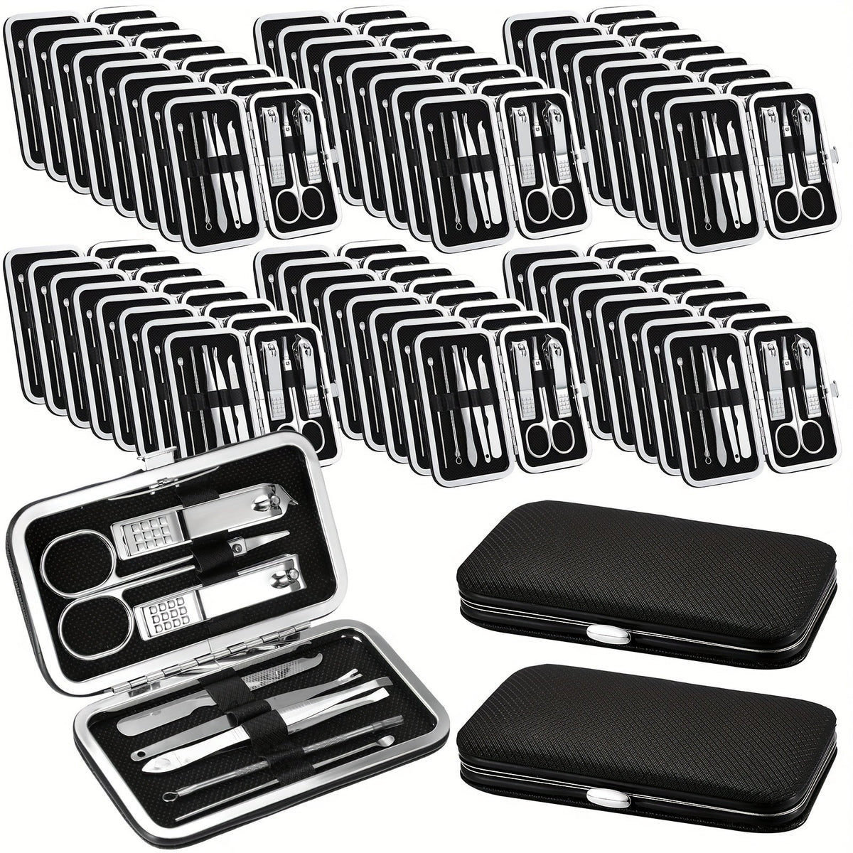 Bulk Nail Clipper Set 50 Pack 8-in-1 Stainless Steel Manicure Pedicure Kit with Portable Travel Case – Professional Grooming Tools Gift Set for Men Women Family Corporate Employees Clients