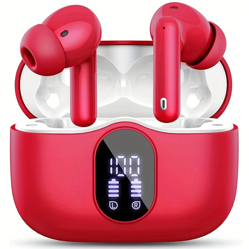 Bluetooth 5.3 Wireless Earbuds with Noise Cancelling Mic & LED Display, Deep Bass Stereo in-Ear Headphones, 36H Playback, Compatible with iPhone Android Laptop Tablet for Sports Gym Travel