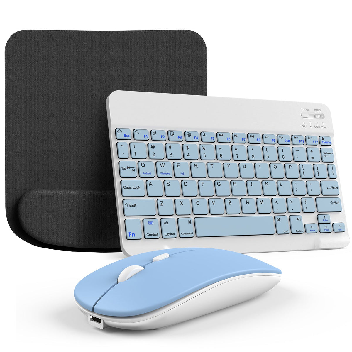 Wireless Keyboard and Mouse Combo with Mouse Pad – Silent 2.4G USB Ergonomic Full Size Keyboard Mouse Set for PC Laptop Mac Desktop | Blue White Pink Black | Home Office Work Setup