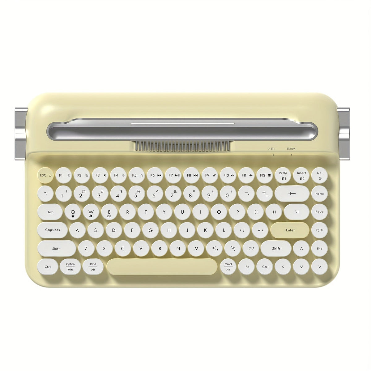 Retro Wireless Keyboard AJAZZ AF84 2.4G Dual-Mode – 84 Keys, Type-C Charging, Built-In Phone Stand, Classic Vintage Design for PC, Mac, Laptop & Tablet | Yellow