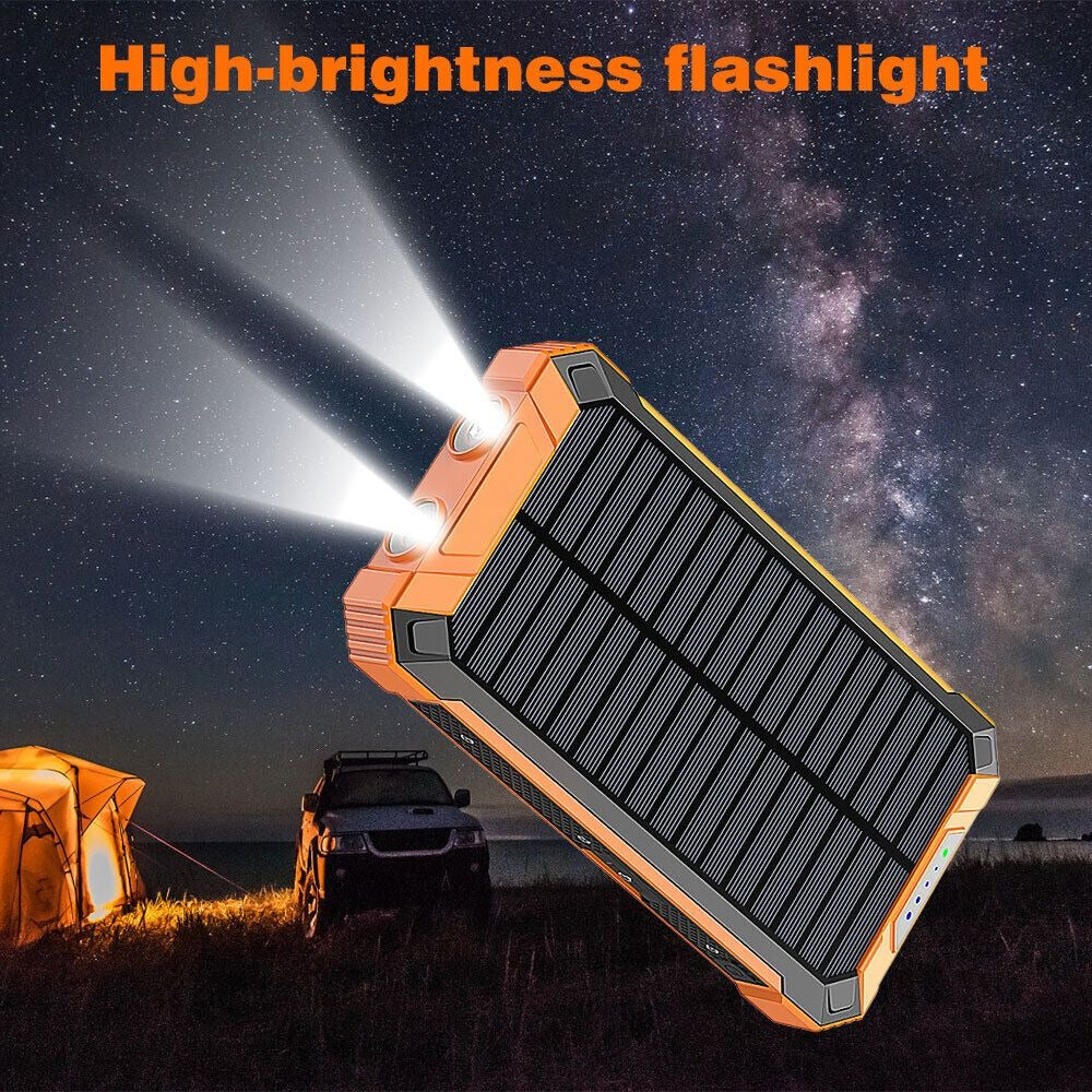 Solar Power Bank 46800mAh Wireless Charging 4 Built-in Cables Dual LED Flashlight 15W Fast Charge Outdoor Camping Hiking Emergency Battery Pack iPhone Android Red Green Blue Black Orange