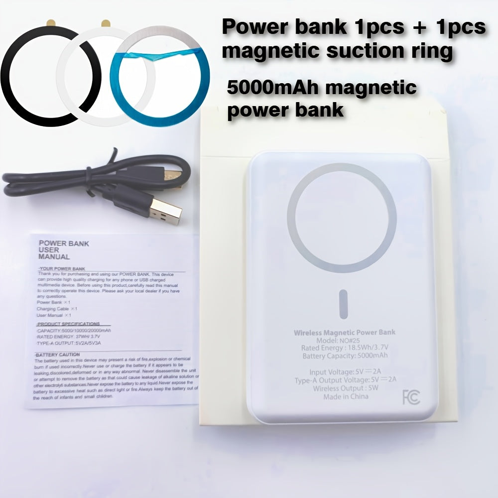 Magnetic Wireless Power Bank 5000mAh Dual Mode – 5W Wireless & 10W Wired Output, USB-C In/Out, Portable Mini Charger for iPhone 17 16 15 14 Android Samsung, Slim Pocket Travel Battery Pack