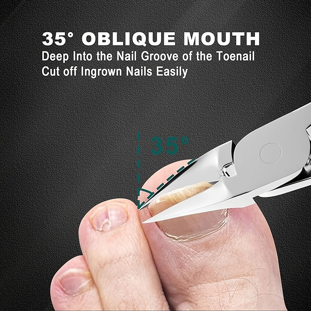 Heavy Duty Nail Clippers Set 4 Pack - Angled Stainless Steel Wide Mouth with Built-In Nail Catcher Mess-Free Thick Nail Trimmer for Men Women Seniors Fingernails Toenails Grooming Kit