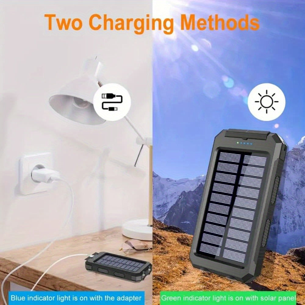 Solar Power Bank 50000mAh with Dual LED Flashlight SOS Mode & Compass – Portable Solar Charger Dual USB for Camping Hiking Travel Emergency Outdoor Survival for iPhone Samsung Android All Cell Phones
