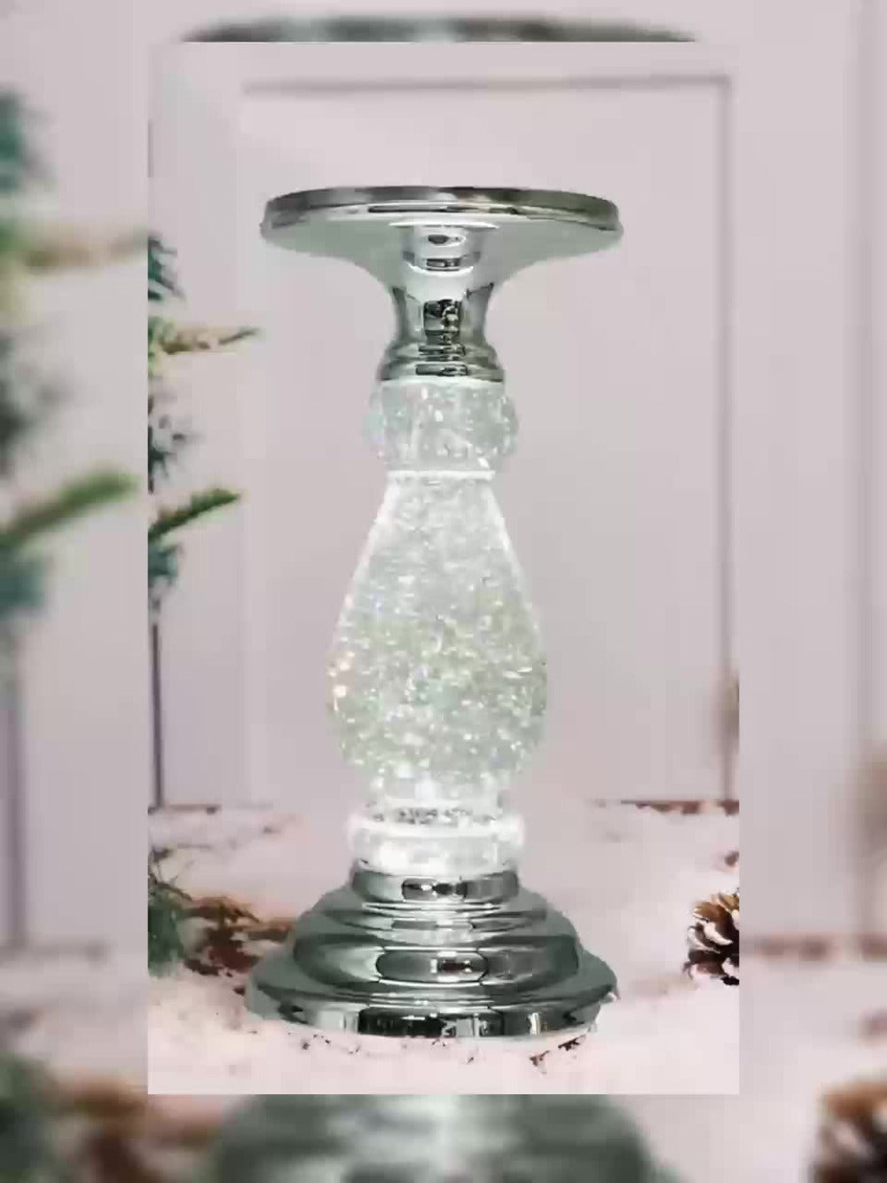 LED Swirling Candle Holder with On/Off Switch – Polished Acrylic Pedestal Base Fits 3-Wick Candles Up to 4 Inch Silver Gold Centerpiece for Home Decor Wedding Table Holiday Christmas Gift