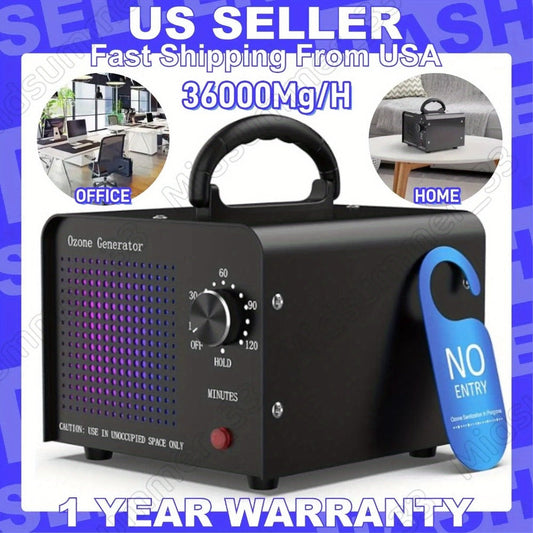 Ozone Generator with Timer and Built-In Fan, Listed 40,000 mg/h Output, Black