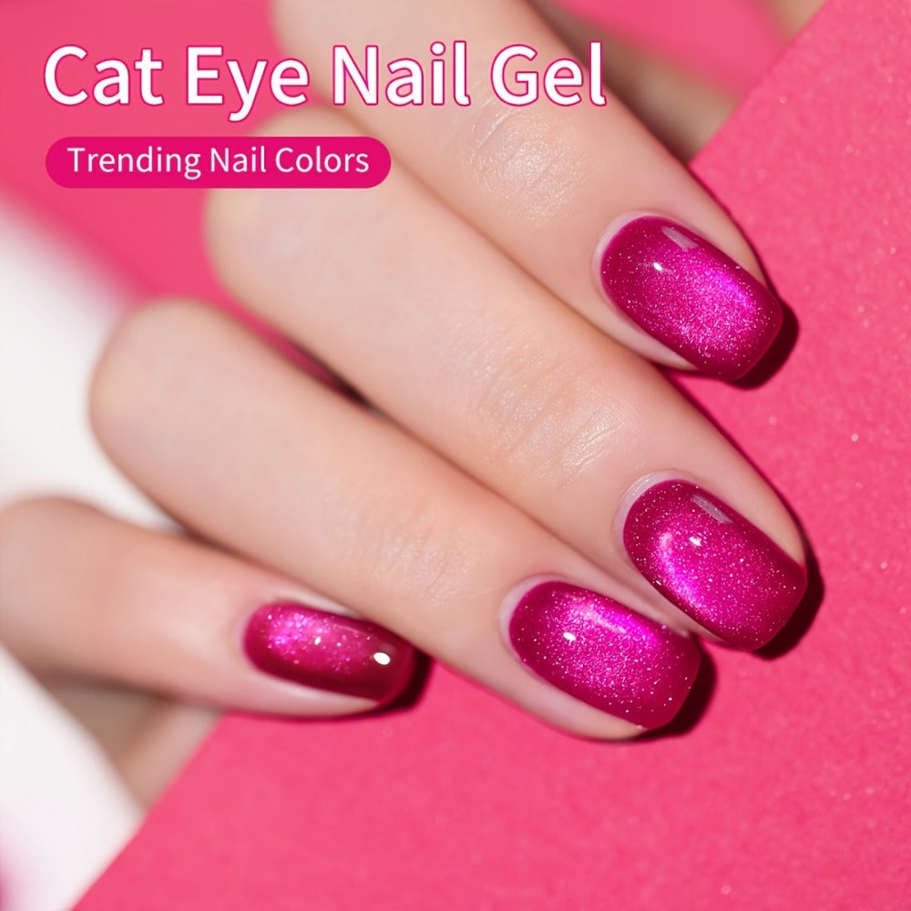 Berry Cat Eye Gel Polish 6 Colors Photo Frame Bottle Magnetic Holographic Reflective Soak Off LED UV – Deep Plum Burgundy Magenta Nail Art Gel for Salon & DIY Manicure, Nail Art Gift for Women