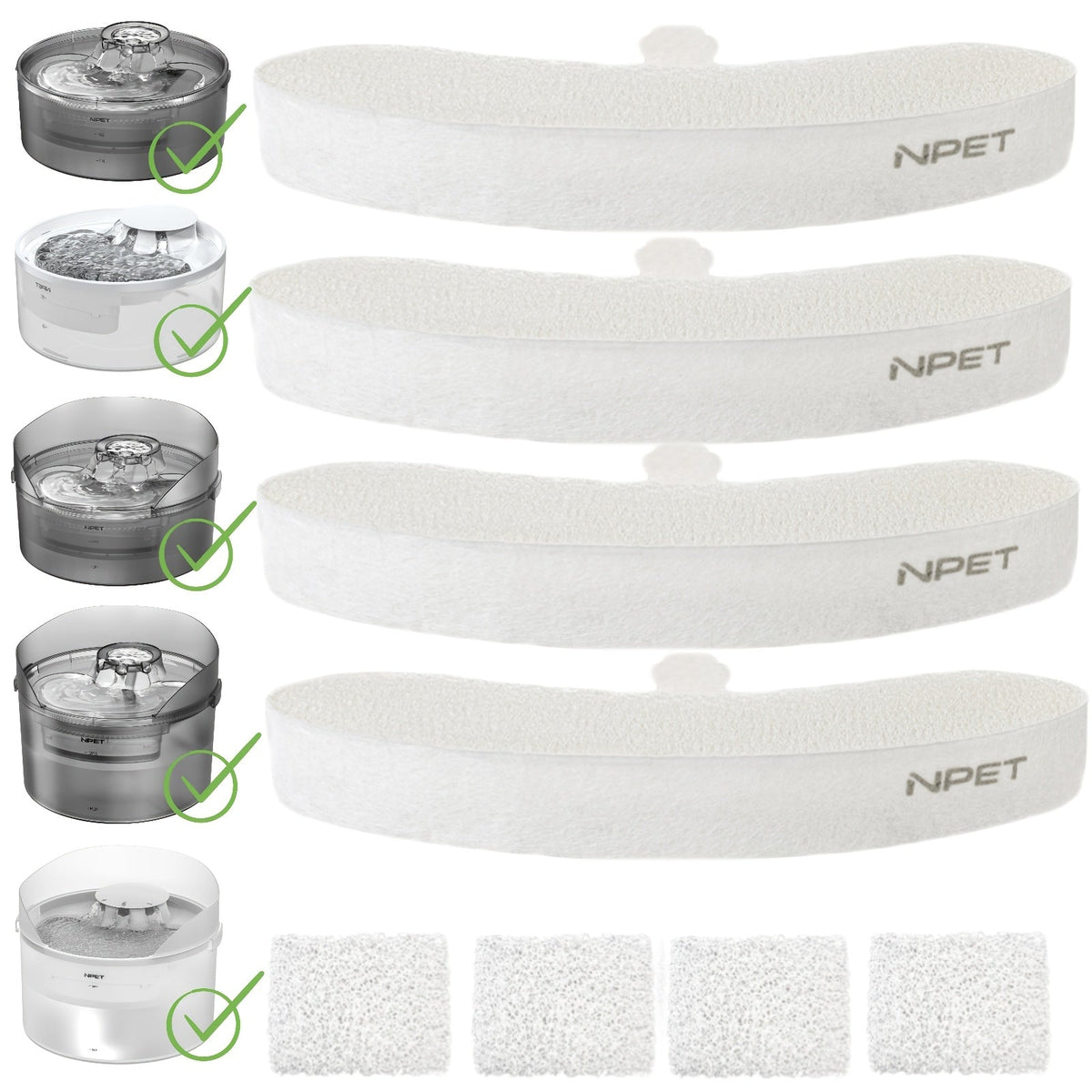 NPET DF10 Pet Water Fountain Replacement Filters – Multi-Pack Activated Carbon Filter Cartridges for Dog & Cat Water Fountain, Removes Odors & Impurities, Replace Every 4–6 Weeks | 4 / 12 / 16 / 20 / 24 Pack