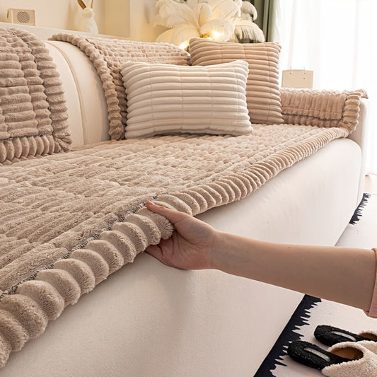 Sofa Seat Pad with Plush Velveteen, Kapok Filling and Wavy Edges