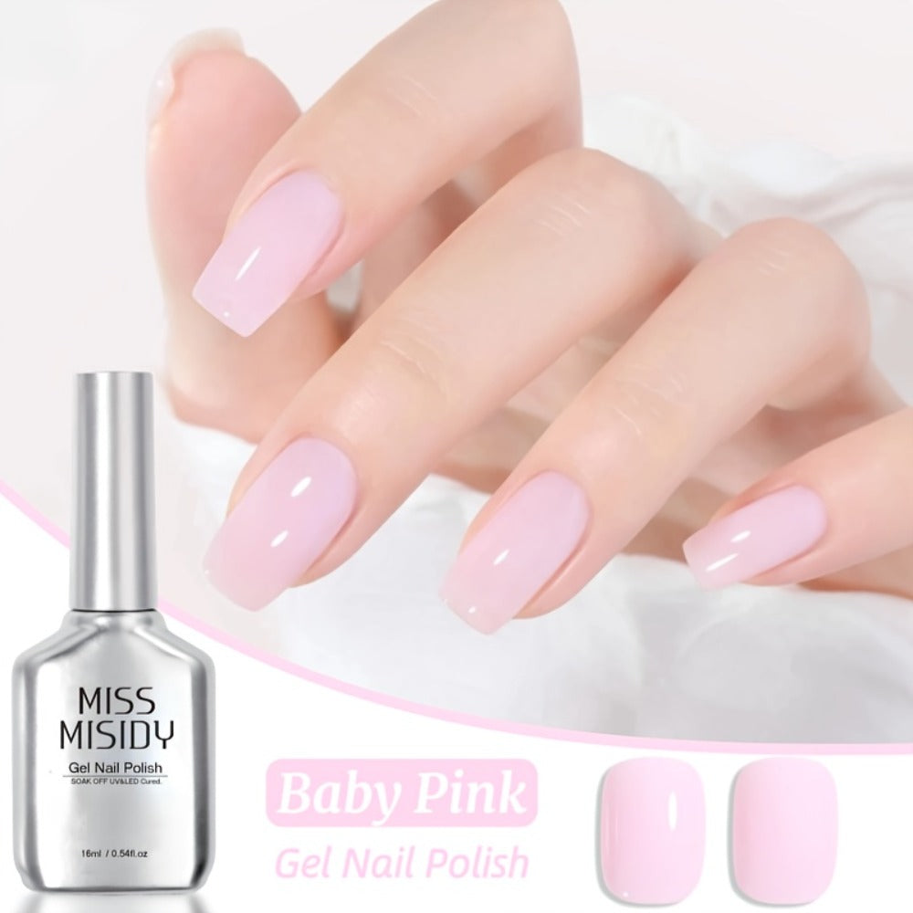 Pink Gel Nail Polish Baby Pink Soak-Off UV LED — MISS MISIDY 16ml Long-Lasting Chip-Resistant Gel Polish for Home & Salon Nail Art, Smooth Self-Leveling Formula, Easy Soak-Off Removal, Everyday & Special Occasions