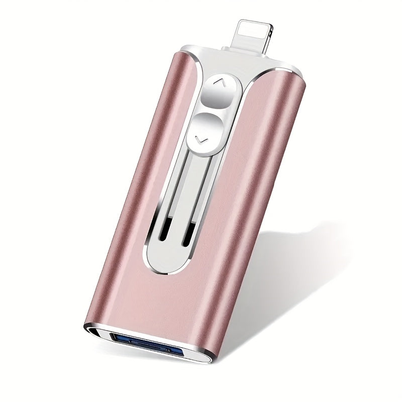 4-in-1 iPhone Flash Drive USB 3.0 OTG Photo Stick 128GB 256GB, Lightning USB-C USB-A iPad Connector Memory Stick with Backup Function Compatible with iPhone iPad Android Laptop & PC – Gold Pink Silver Blue