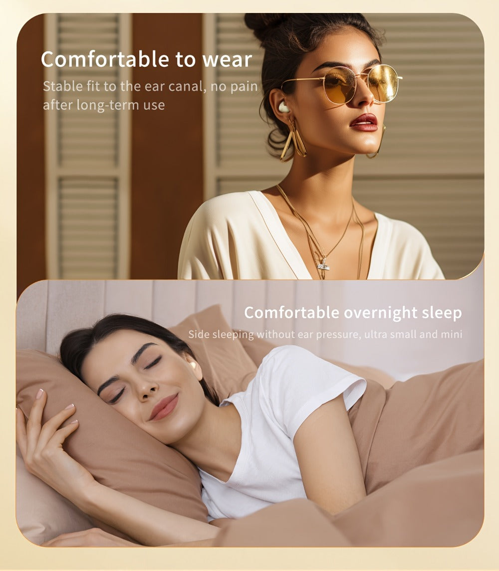 Invisible Sleep Wireless Earbuds 2 Pairs, Mini In-Ear Earphones HiFi Sound Noise Reduction Bass Touch Control Digital Display Long Battery Type-C, for Office Leisure Sport Sleep Men Women