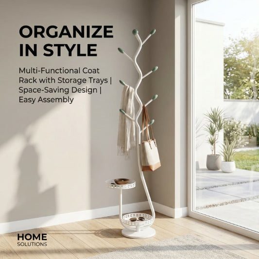 Metal Clothing Rack with Shelf, Hooks & Wheels for Bedroom Storage