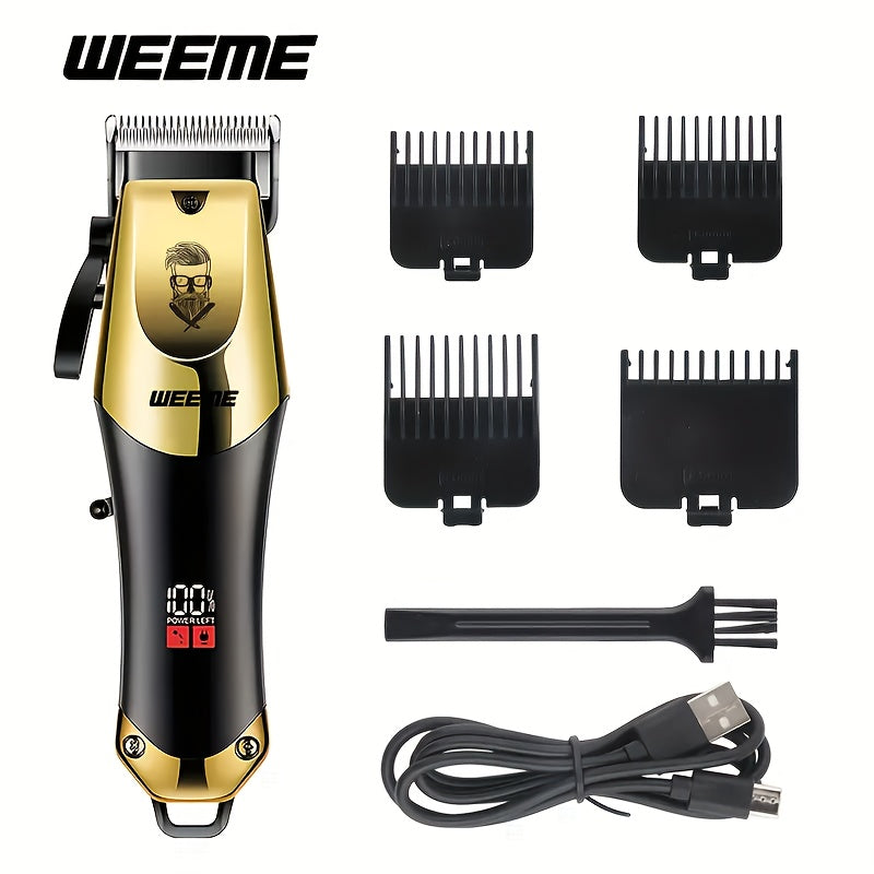 Hair Clipper Set for Men USB Rechargeable - LCD Display Cordless Trimmer, Guide Combs & Cleaning Brushes, Professional Home Haircut Kit, Gift for Men, Golden Blue Silver