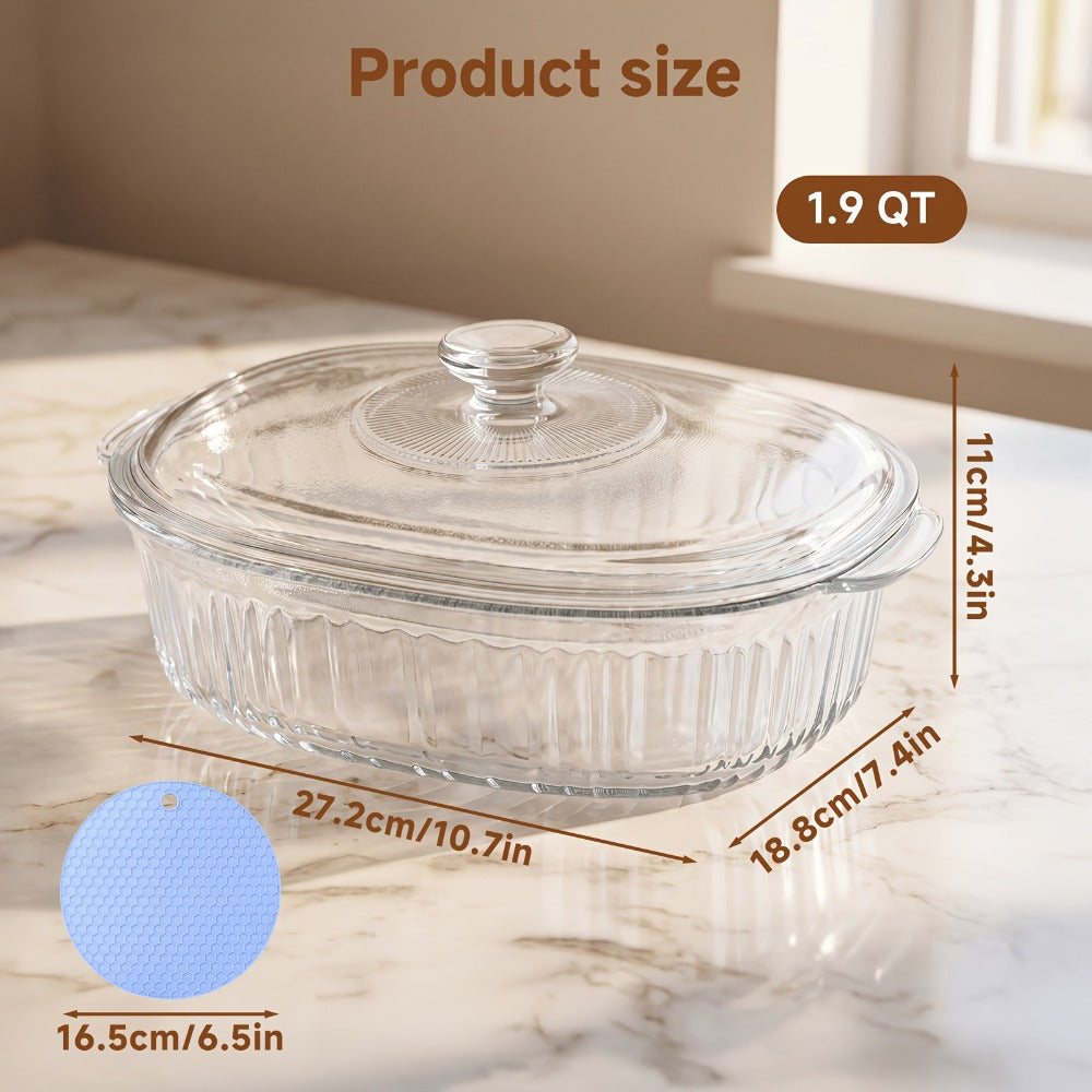 Borosilicate Glass Baking Dish with Lid 96oz – Oval Casserole Pan Microwave Oven Fridge Safe | Multi-Use for Baking, Meal Prep, Grilled Fish, Salad & Food Serving | Kitchen Bakeware with Cover