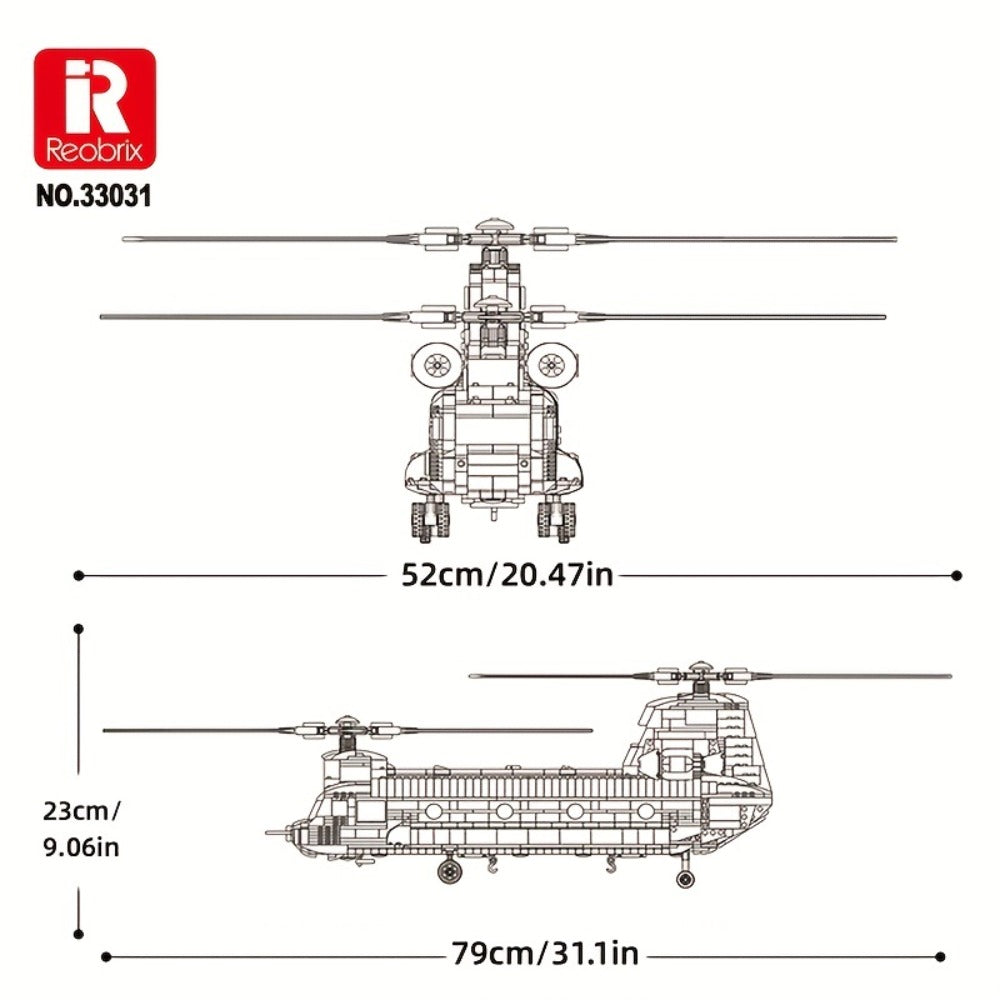 CH-47 Chinook Helicopter Building Set, 1,622-Piece MOC Model