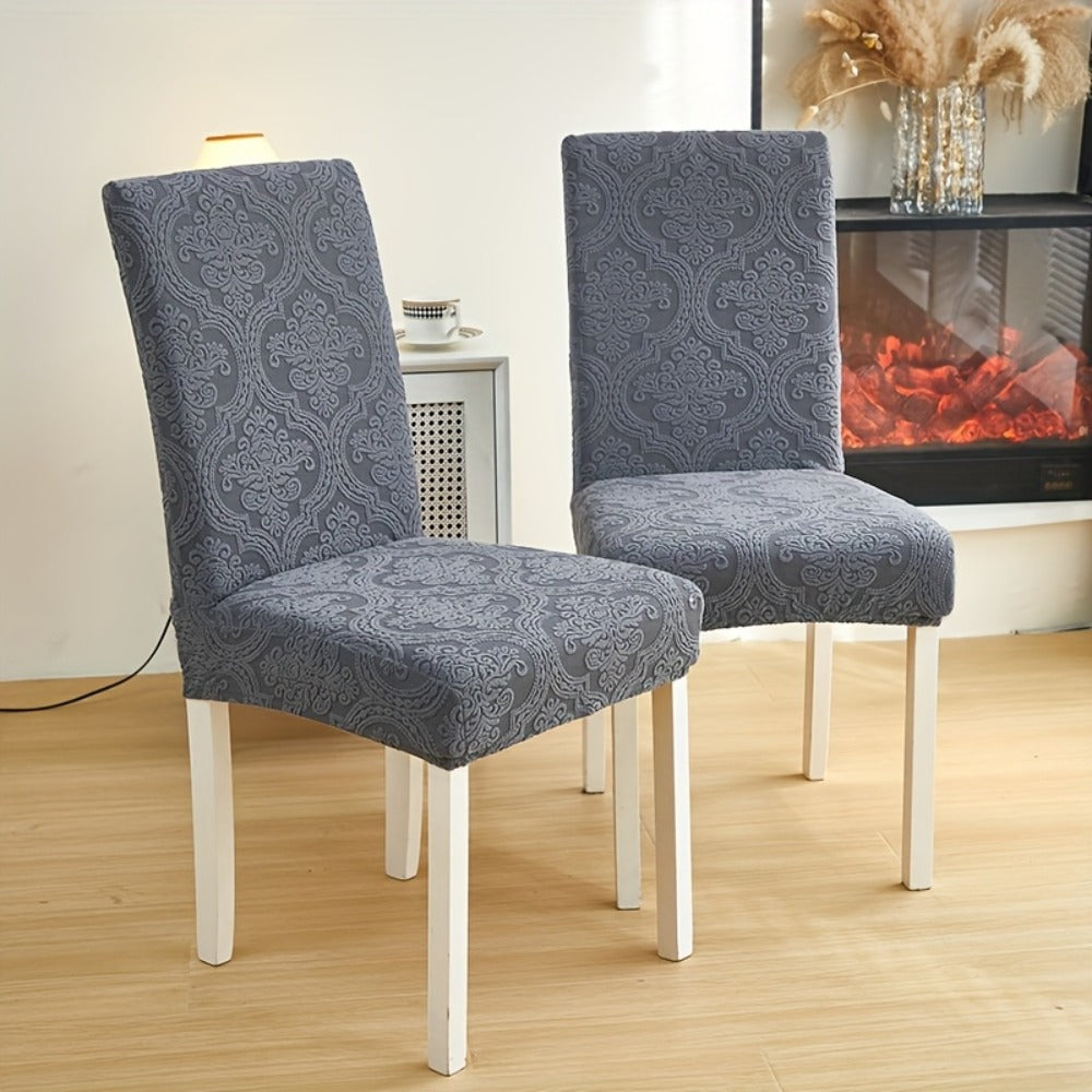 Dining Chair Covers Stretch Velvet Washable Removable Slipcovers Set of 4 or 6 for Kitchen Home Hotel Banquet — Elastic Band Silver Fox Velvet 200GSM