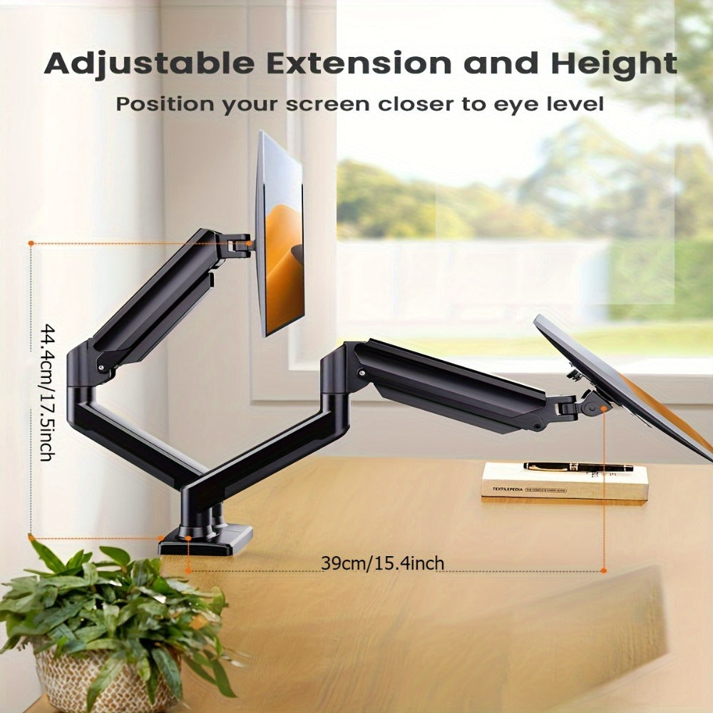 Dual Monitor Stand for 32 Inch Screens, Full Motion Dual Monitor Arm with 180° Swivel Tilt 360° Rotation, VESA 75/100mm, Max 22 lbs Each Arm, Adjustable Height for Home Office Desk Setup