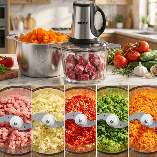 Electric Food Chopper with 2 Bowls and 2 Blades for Meat, Vegetables and Garlic